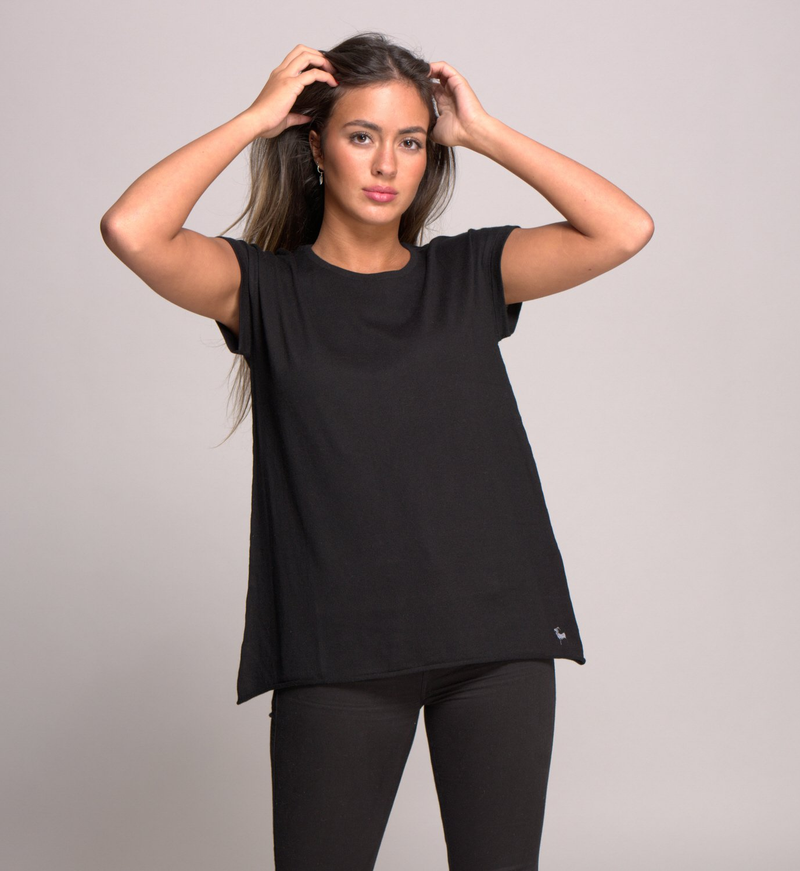 cap sleeve top black cashmere cotton and silk