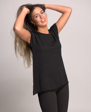 cap sleeve top black cashmere cotton and silk