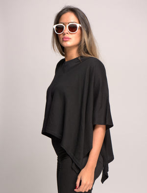 V Neck Cashmere Blended Poncho Black