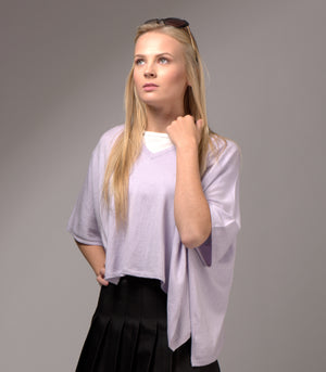 V Neck Cashmere Blended Poncho Lilac Haze