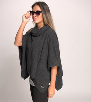 Cowl Neck Cashmere Poncho Charcoal