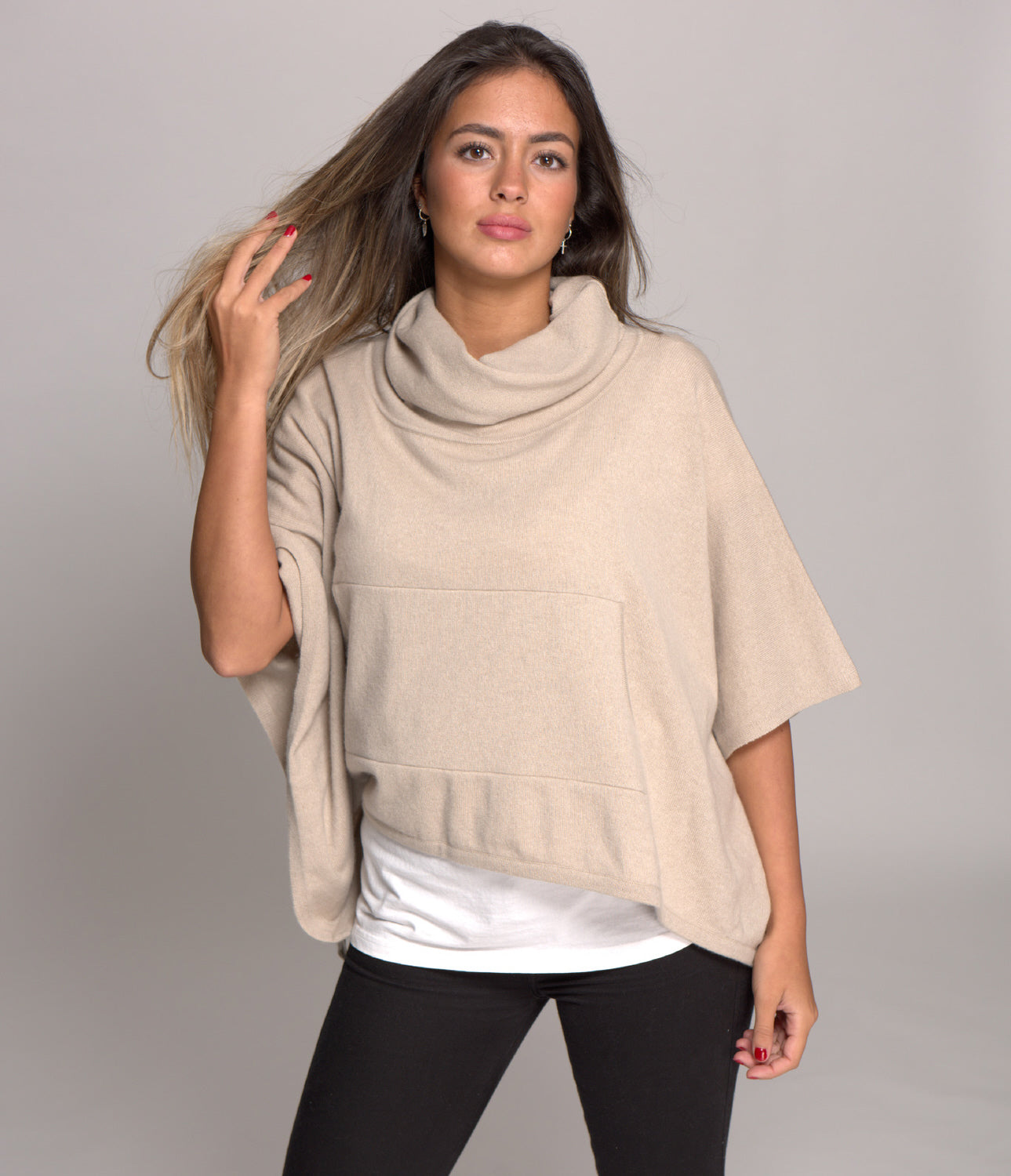 Pure Cashmere Ponchos with Cowl Neck and Pouch Pockets I Love Cashmere