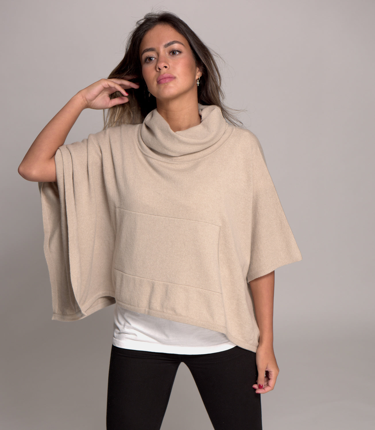 Cashmere cowl neck poncho discount