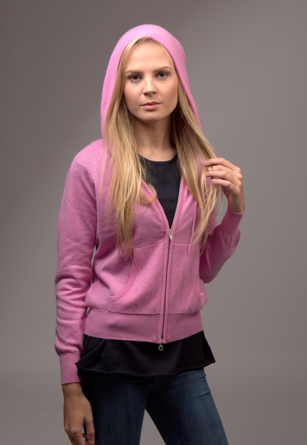 Cashmere zip up hoody carnation pink
