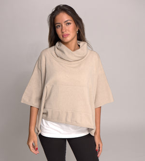 Cowl Neck Cashmere Poncho Fawn