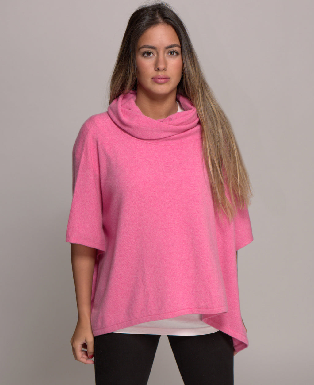cowl neck cashmere poncho mixed sherbet