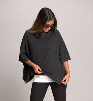 Cowl Neck Cashmere Poncho Charcoal