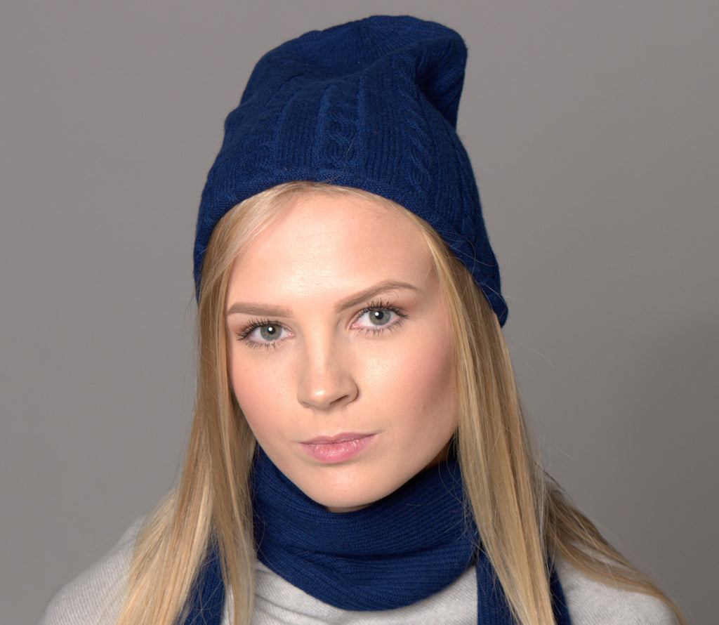 Cashmere beanie style hat navy blue