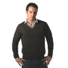 Men's Cashmere V Neck Jumper With Stripe Cocoa and Snow