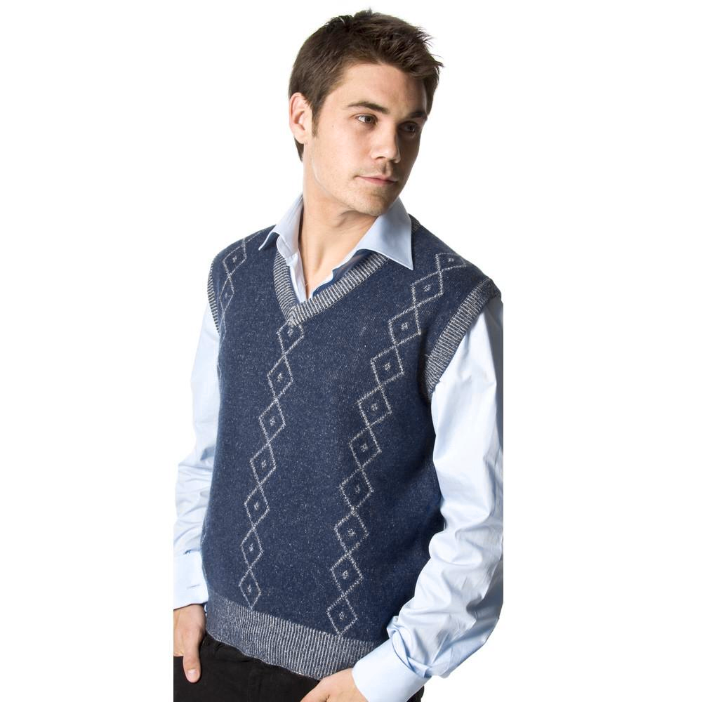 men's cashmere slipover with diamond pattern mariner blue