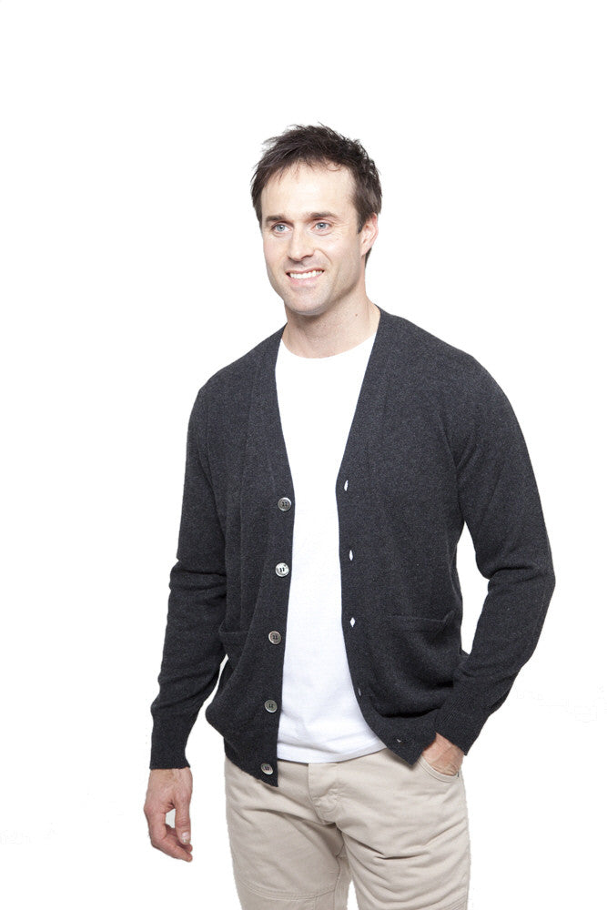 men's v neck cashmere cardigan navy blue