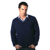 Men's Cashmere V Neck Jumper With Stripe Mariner Blue and Baby Blue