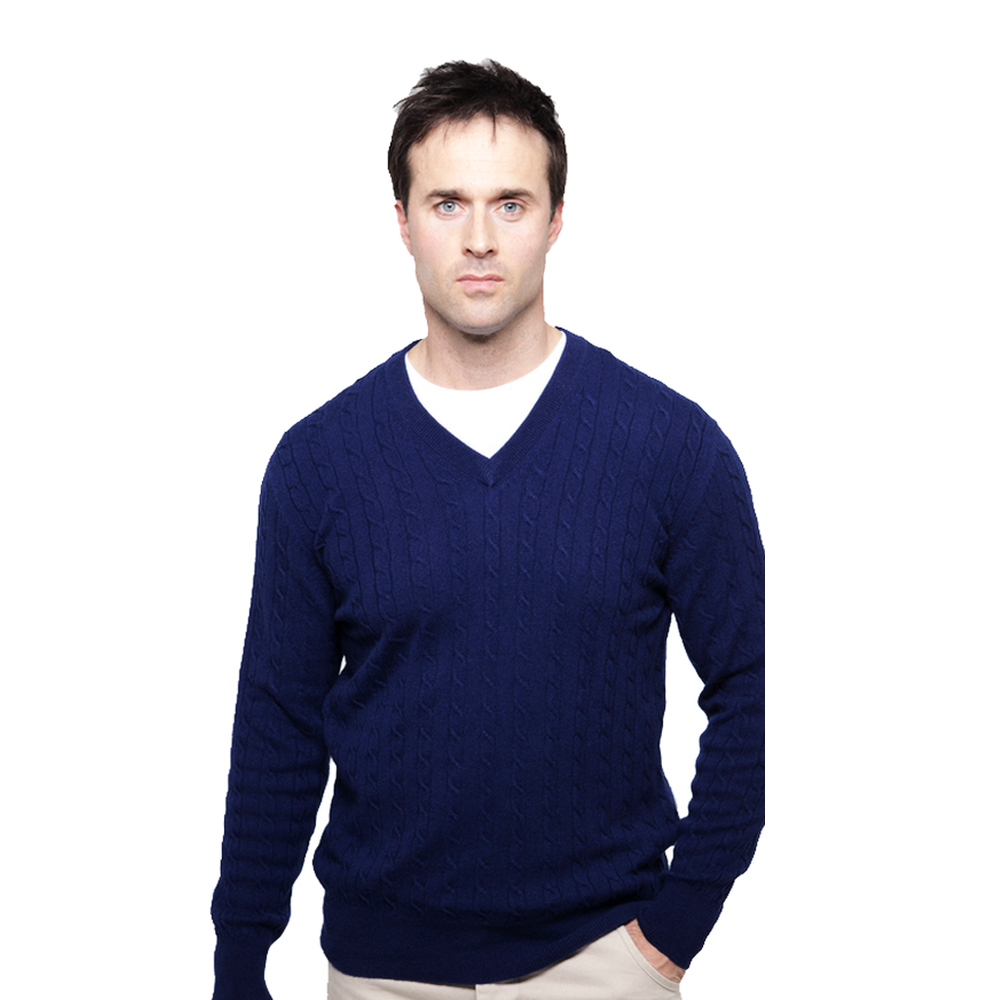 mens cashmere cable knit jumpers navy blue
