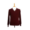 Men's Cashmere V Neck Jumper With Stripe Plum and Baby Pink