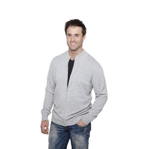 men's zip up cashmere cardigan silver grey