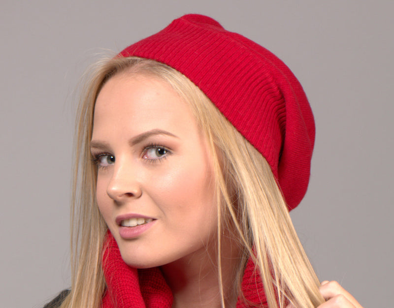 red cashmere beanie hat