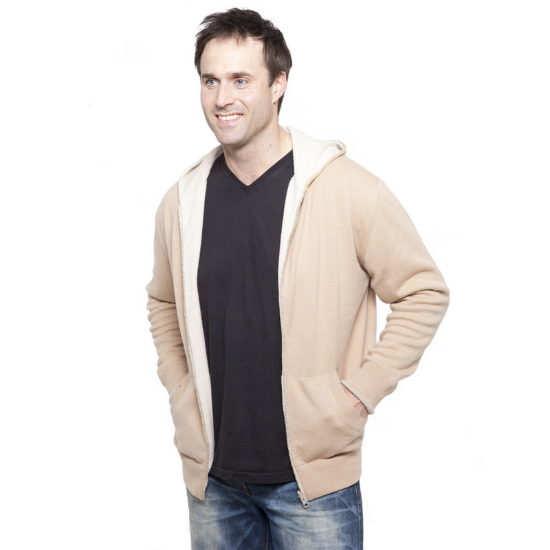 men's reversible cashmere hoodies soft sand and camel
