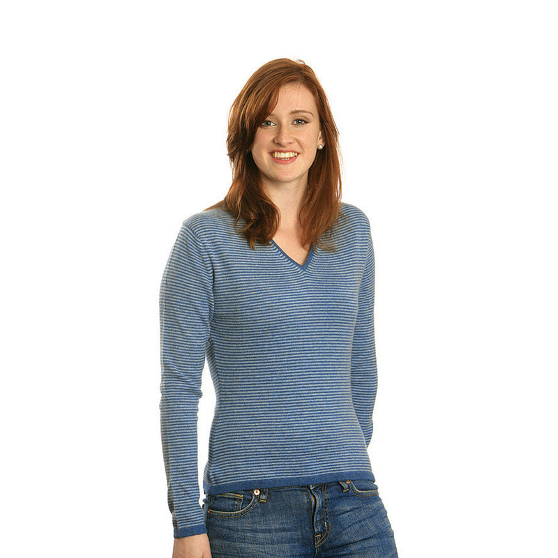 women's striped cashmere sweater blue