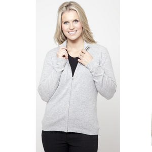 Women's Zip Up Cashmere Cardigans Silver Grey